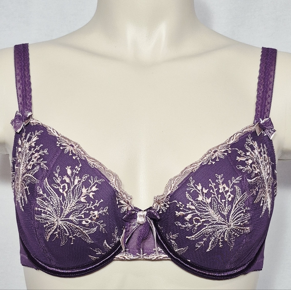 32D Felina 130255 Bridgette Stretch Foam &‎ Lace Demi Contour Underwire Bra Plum